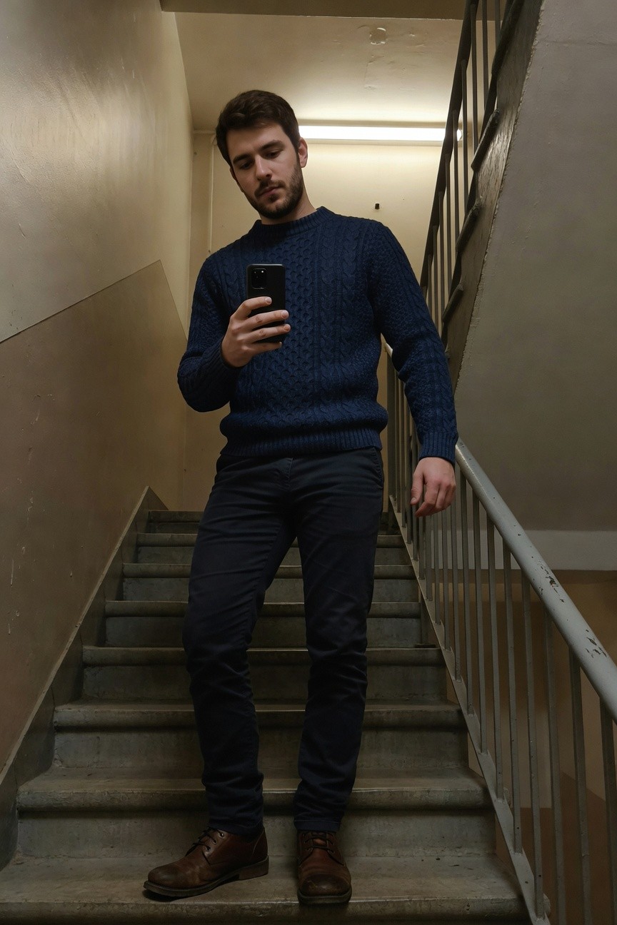 Chinos Sharpened by Navy Cable Knit