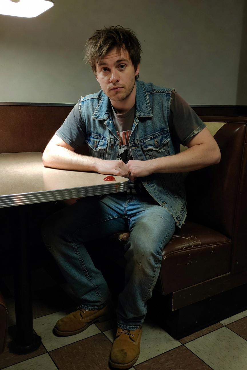 Faded Denim Vest Over Tee with Jeans