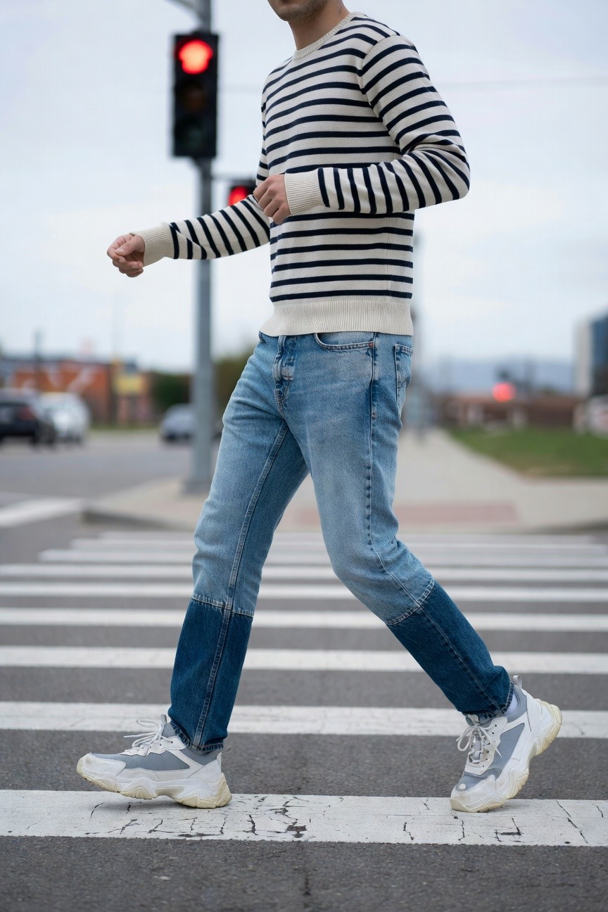 Breton Stripes over Spliced Light Jeans