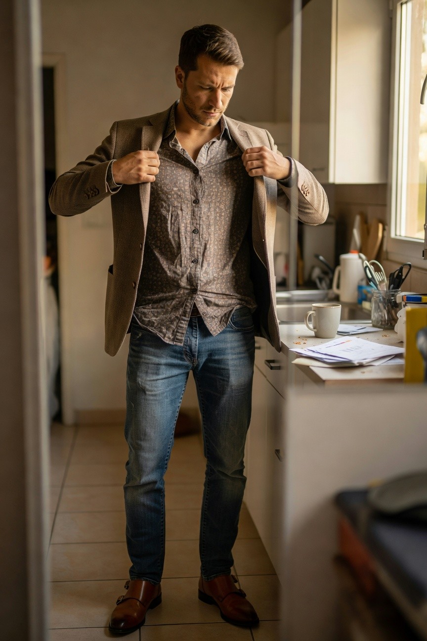 Brown Blazer and Jeans with Buckle Loafers