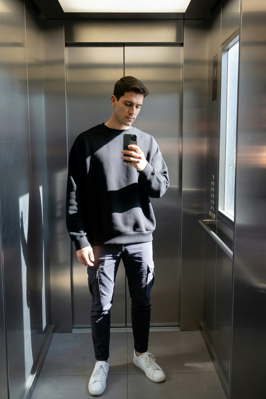 Baggy Black Sweater and Cargo Pants