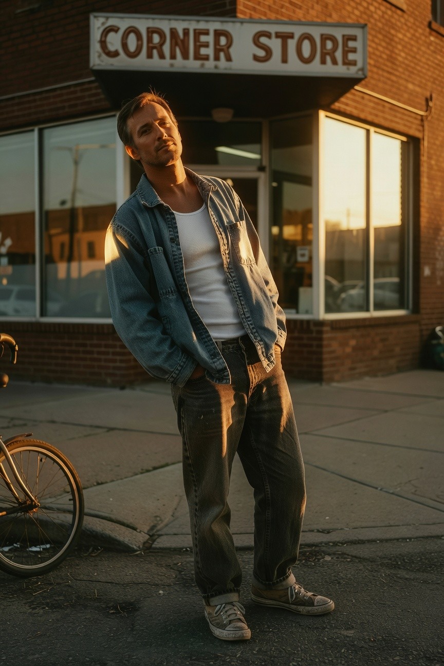 Baggy Jeans with Open Denim Jacket