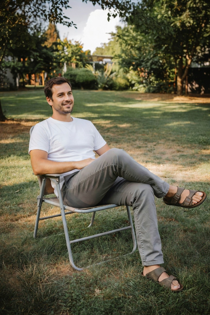 Casual Grey Chinos Tee and Sandals