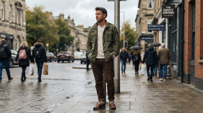 18 Stylish Men’s Fall Casual Outfits in Brown, Olive, and Cream