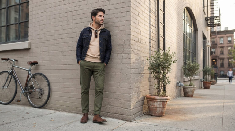 21 Modern Men’s Fall Casual Outfits Using Denim Jackets and Neutral Layers
